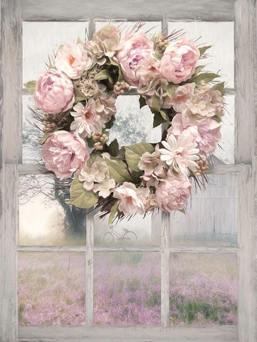 Spring Peony Wreath Black Ornate Wood Framed Art Print with Double Matting by Deiter, Lori