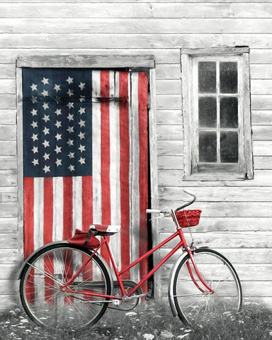 Patriotic Bicycle Black Ornate Wood Framed Art Print with Double Matting by Deiter, Lori