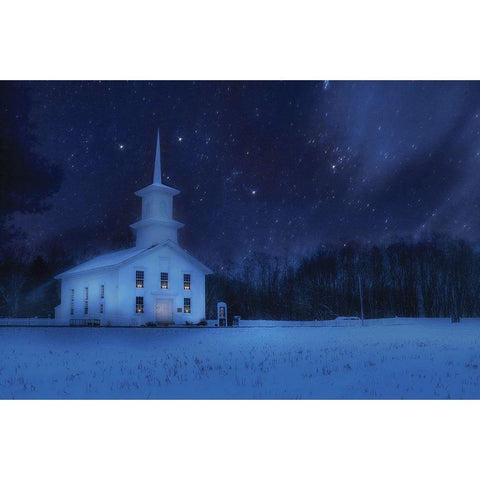 Starry Night Church White Modern Wood Framed Art Print by Deiter, Lori