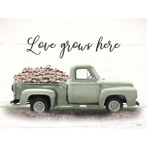 Sage Blush Truck White Modern Wood Framed Art Print by Deiter, Lori