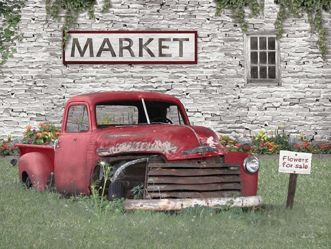 Truck at Market White Modern Wood Framed Art Print with Double Matting by Deiter, Lori