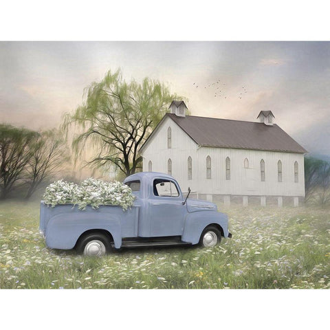 Blue Ford at Barn White Modern Wood Framed Art Print by Deiter, Lori