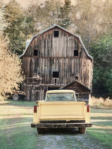 Yellow Chevy Black Ornate Wood Framed Art Print with Double Matting by Deiter, Lori