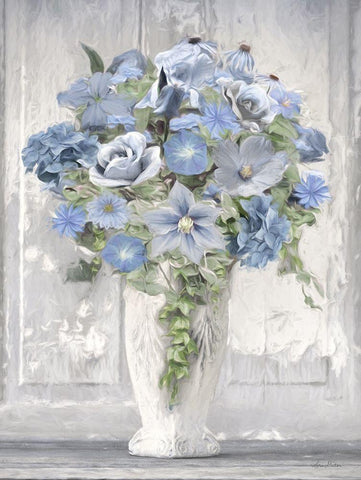 Blue Floral Bouquet   White Modern Wood Framed Art Print with Double Matting by Deiter, Lori