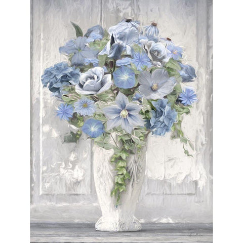 Blue Floral Bouquet   Black Modern Wood Framed Art Print with Double Matting by Deiter, Lori