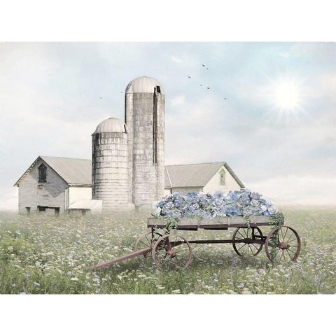 Blue Flower Wagon   Gold Ornate Wood Framed Art Print with Double Matting by Deiter, Lori