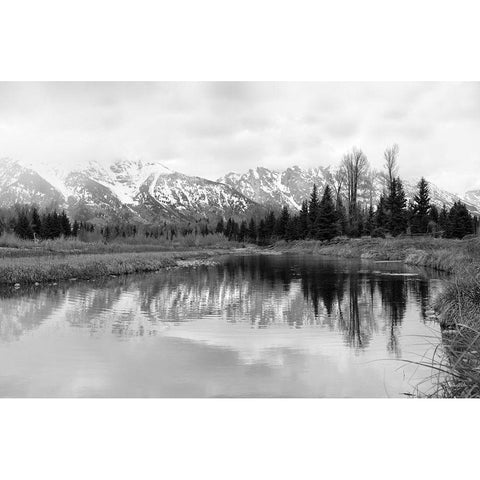 Tetons at Schwabachers Landing   Black Modern Wood Framed Art Print with Double Matting by Deiter, Lori