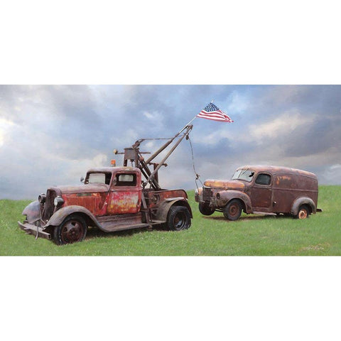 Two Truck Rescue Black Modern Wood Framed Art Print with Double Matting by Deiter, Lori