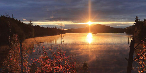 Saranac Lake Sunset Black Ornate Wood Framed Art Print with Double Matting by Deiter, Lori