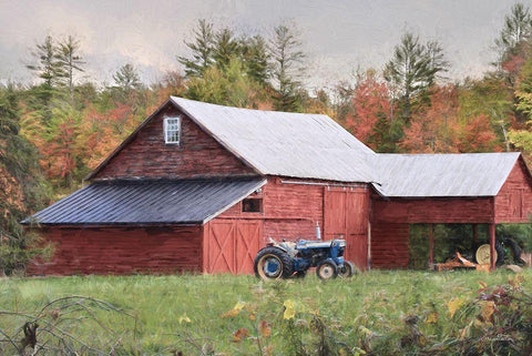 Red Adirondack Barn Black Ornate Wood Framed Art Print with Double Matting by Deiter, Lori