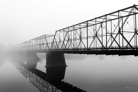 Foggy Morning Bridge White Modern Wood Framed Art Print with Double Matting by Deiter, Lori