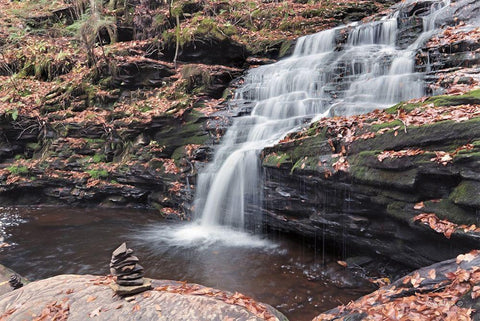 Peaceful Day at Mohican Falls Black Ornate Wood Framed Art Print with Double Matting by Deiter, Lori