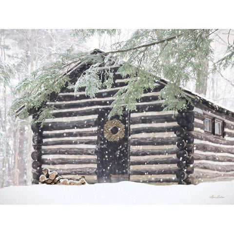 Rustic Cabin Christmas Black Modern Wood Framed Art Print with Double Matting by Deiter, Lori