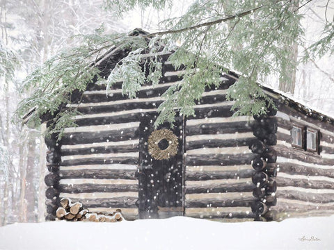 Rustic Cabin Christmas Black Ornate Wood Framed Art Print with Double Matting by Deiter, Lori