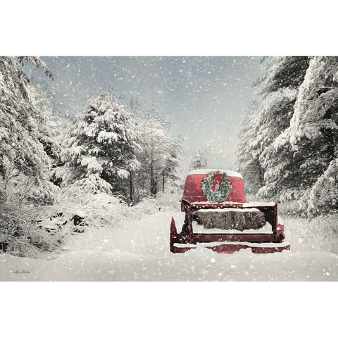 Snowed In Red Truck Black Modern Wood Framed Art Print with Double Matting by Deiter, Lori