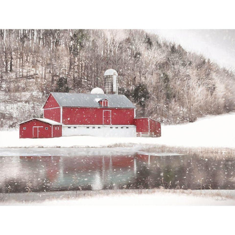 Belleville Snowy Barn Gold Ornate Wood Framed Art Print with Double Matting by Deiter, Lori