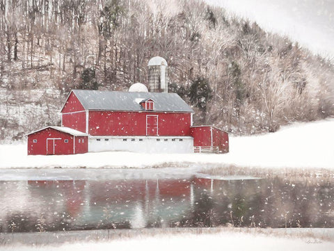 Belleville Snowy Barn Black Ornate Wood Framed Art Print with Double Matting by Deiter, Lori