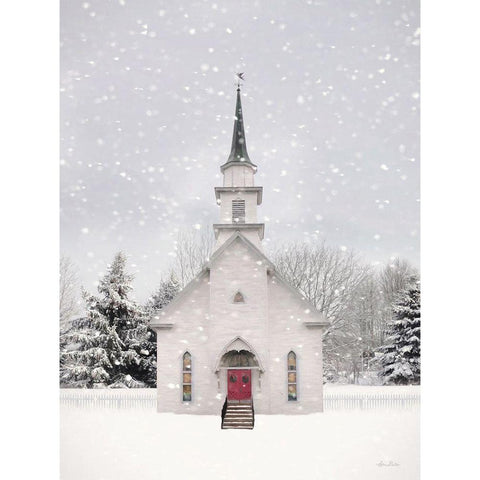 Vermont Church Gold Ornate Wood Framed Art Print with Double Matting by Deiter, Lori