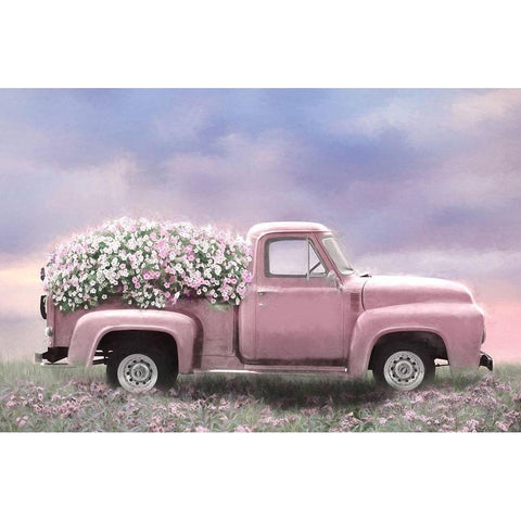 Pink Floral Truck Black Modern Wood Framed Art Print with Double Matting by Deiter, Lori