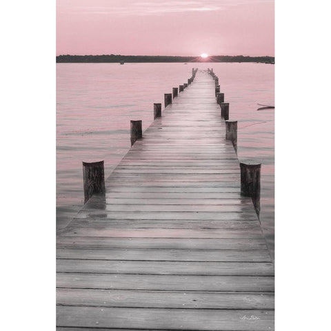 Pink Sunset at the Dock Black Modern Wood Framed Art Print with Double Matting by Deiter, Lori