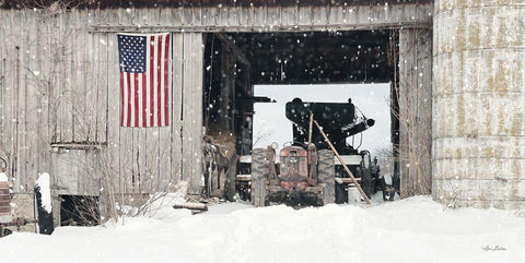 Winter at Patriotic Barn White Modern Wood Framed Art Print with Double Matting by Deiter, Lori