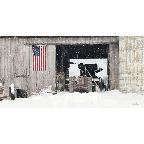 Winter at Patriotic Barn Gold Ornate Wood Framed Art Print with Double Matting by Deiter, Lori