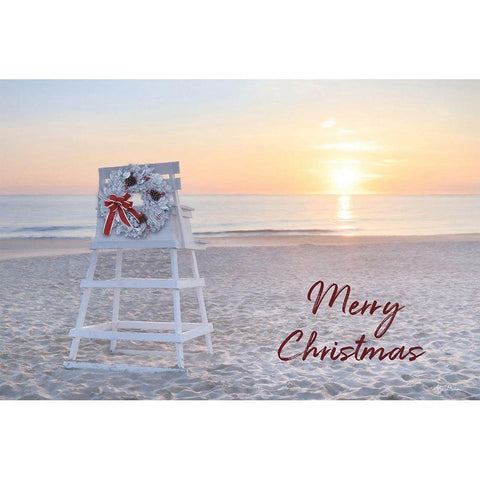 Merry Christmas Beach Sunrise White Modern Wood Framed Art Print by Deiter, Lori