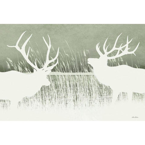 Elk Silhouettes Black Modern Wood Framed Art Print with Double Matting by Deiter, Lori