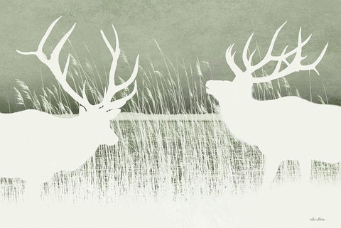 Elk Silhouettes White Modern Wood Framed Art Print with Double Matting by Deiter, Lori