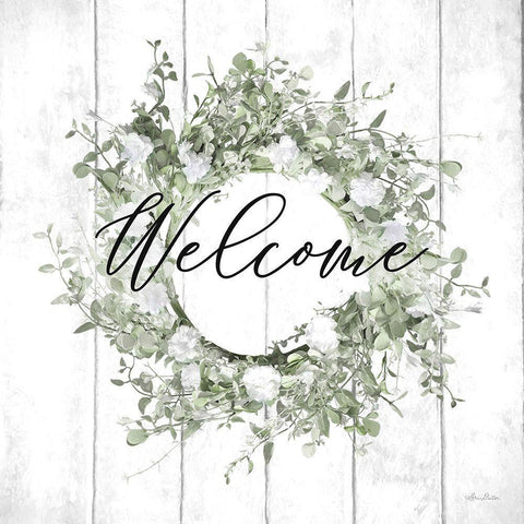 Welcome Wreath White Modern Wood Framed Art Print with Double Matting by Deiter, Lori