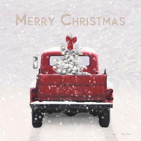 Merry Christmas Truck White Modern Wood Framed Art Print with Double Matting by Deiter, Lori