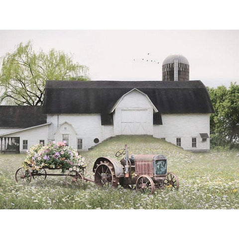 Country Flower Cart Gold Ornate Wood Framed Art Print with Double Matting by Deiter, Lori