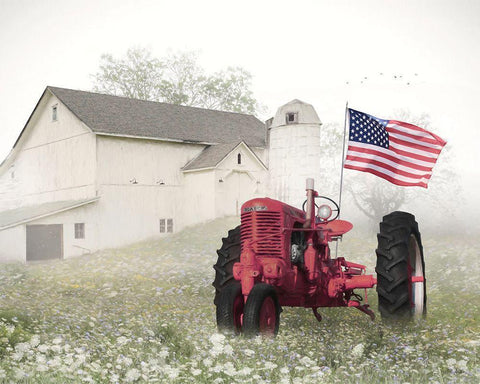 Old Glory at the Barn White Modern Wood Framed Art Print with Double Matting by Deiter, Lori