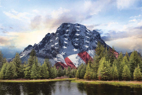 Patriotic Tetons   White Modern Wood Framed Art Print with Double Matting by Deiter, Lori