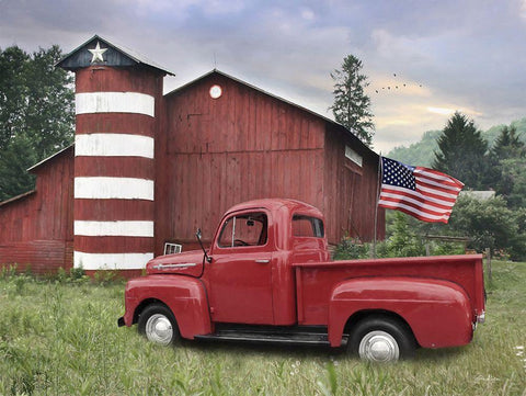 Patriotic Farm White Modern Wood Framed Art Print with Double Matting by Deiter, Lori