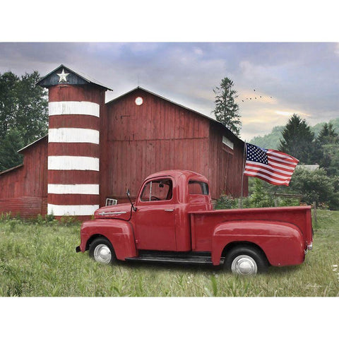 Patriotic Farm Gold Ornate Wood Framed Art Print with Double Matting by Deiter, Lori