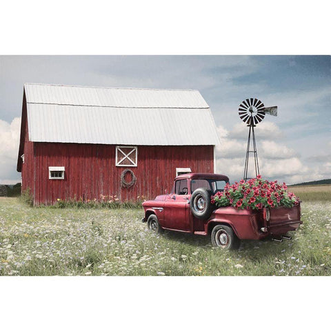 Little Red Barn Black Modern Wood Framed Art Print with Double Matting by Deiter, Lori