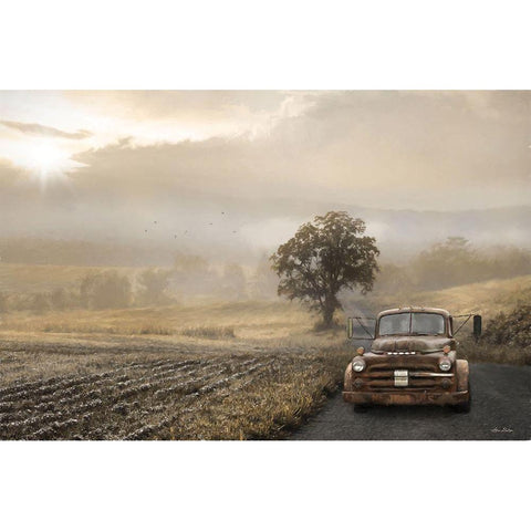 Golden Foggy Road Black Modern Wood Framed Art Print with Double Matting by Deiter, Lori