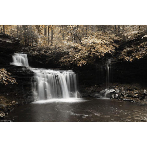 Golden Waterfall I Gold Ornate Wood Framed Art Print with Double Matting by Deiter, Lori