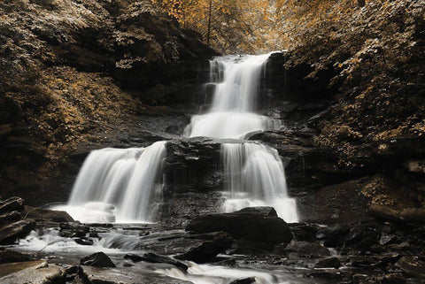 Golden Waterfall II White Modern Wood Framed Art Print with Double Matting by Deiter, Lori