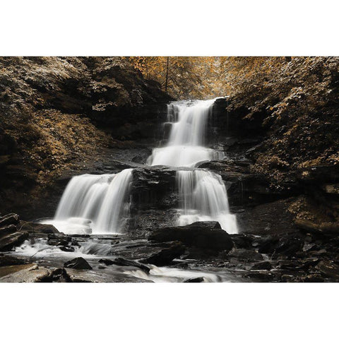 Golden Waterfall II Black Modern Wood Framed Art Print with Double Matting by Deiter, Lori