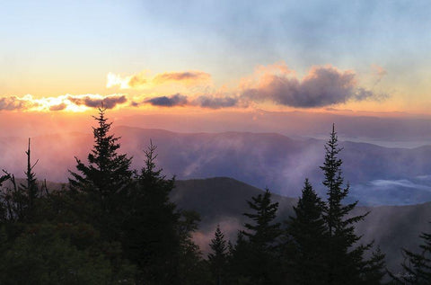 Foggy Mountain Sunrise Black Ornate Wood Framed Art Print with Double Matting by Deiter, Lori