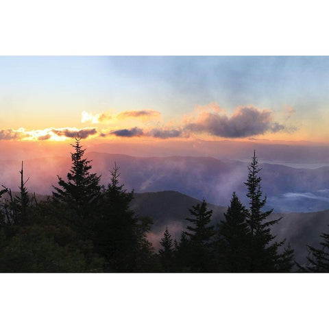 Foggy Mountain Sunrise Black Modern Wood Framed Art Print with Double Matting by Deiter, Lori