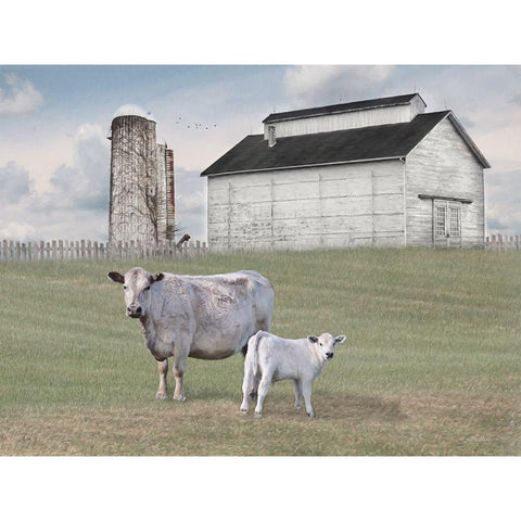 Momma and Baby Cow White Modern Wood Framed Art Print by Deiter, Lori