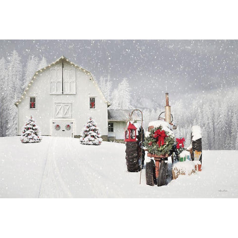 Snowy Country Christmas Wishes Black Modern Wood Framed Art Print with Double Matting by Deiter, Lori