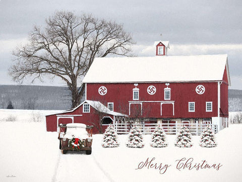 Country Merry Christmas Black Ornate Wood Framed Art Print with Double Matting by Deiter, Lori