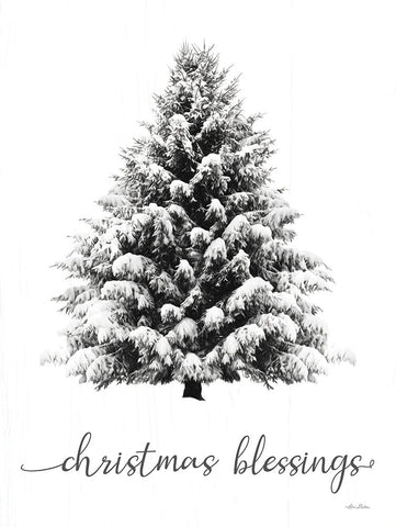 Christmas Blessings Snowy Tree Black Modern Wood Framed Art Print by Deiter, Lori