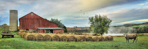 Hay Harvest Black Ornate Wood Framed Art Print with Double Matting by Deiter, Lori