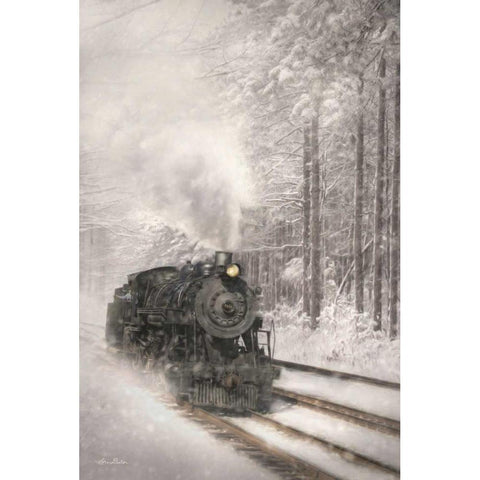 Snowy Locomotive White Modern Wood Framed Art Print by Deiter, Lori