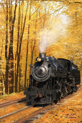 Fall Locomotive White Modern Wood Framed Art Print with Double Matting by Deiter, Lori